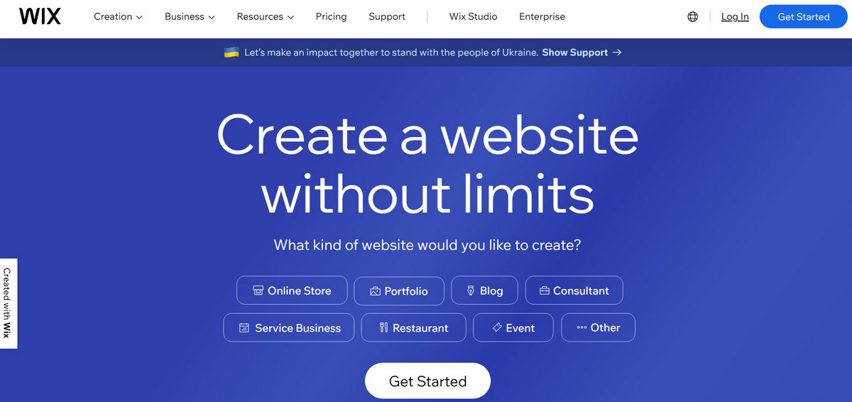 Wix - website homepage